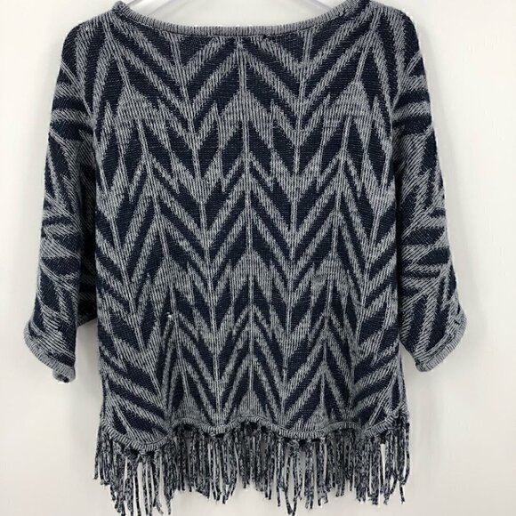 Relativity Anthro Women’s S Chevron Blue Knit Fringe Geometric Boho Sweater - Picture 7 of 8